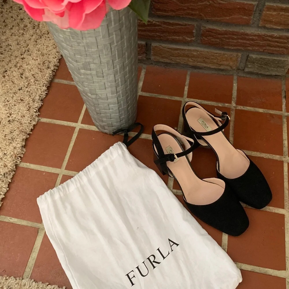 Black Suede Furla Babydoll Heels